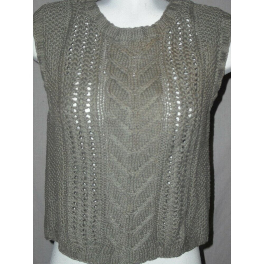 Sarah Taylor Womens Hand Knit Olive Green Sleeveless Cable Knit Sweater Sz Small